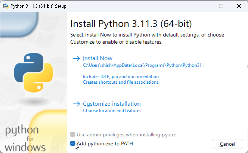 Start python installation