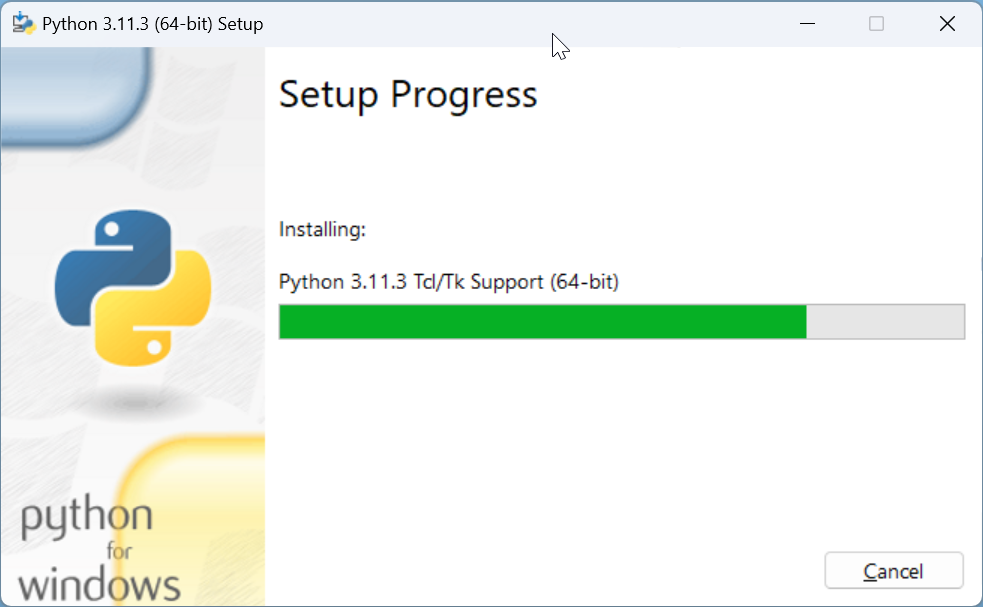 python installation in progress