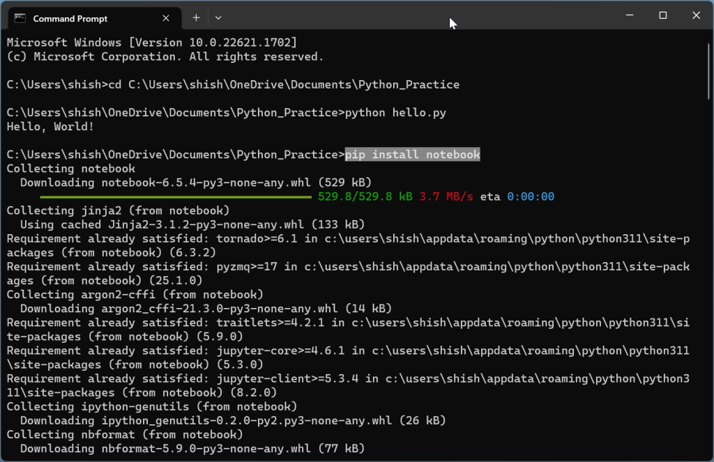 Install Jupyter Notebook in command prompt in windows