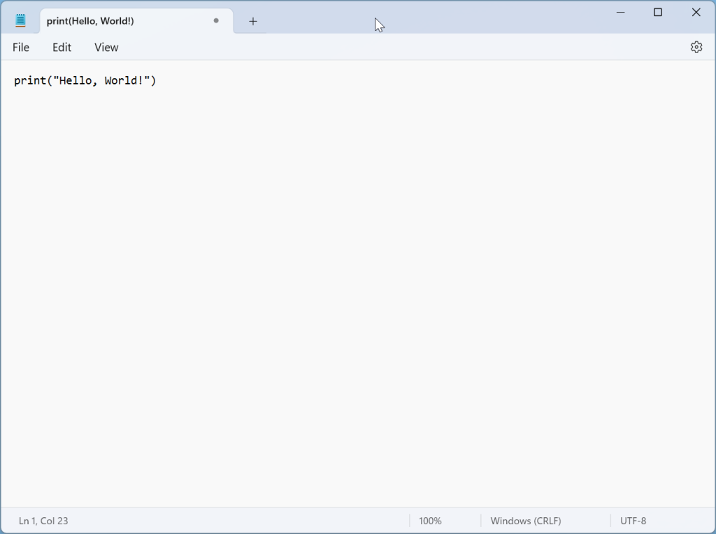 python code in notepad