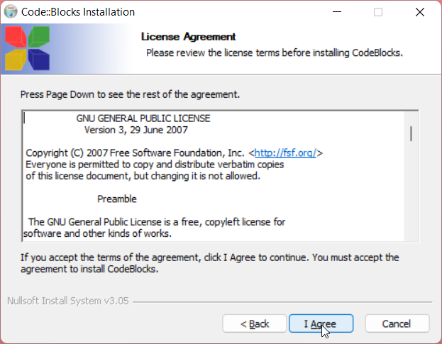 Setting Up Code::Blocks IDE for C Programming: Step 5: Agree to the License Agreement to use the software