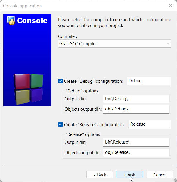 Setting Up Code::Blocks IDE for C Programming: Step 13: Select compiler and finish