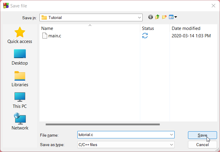 Setting Up Code::Blocks IDE for C Programming: Step 15: name the file and save it