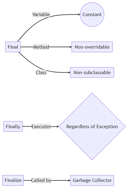 diagram that illustrates the basic concepts of java final, finally, and finalize in Java