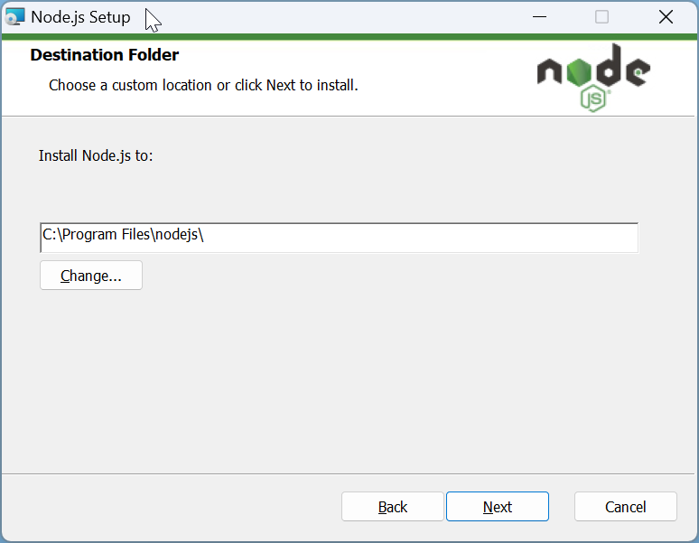 How to install Node.js to run JavaScript: Step 1c: On  'Node.js Setup' window,  click Next.