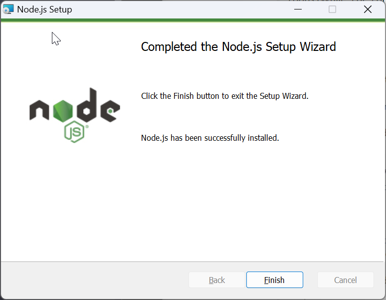 How to install Node.js to run JavaScript: Step 1e. Node.js installation is done.