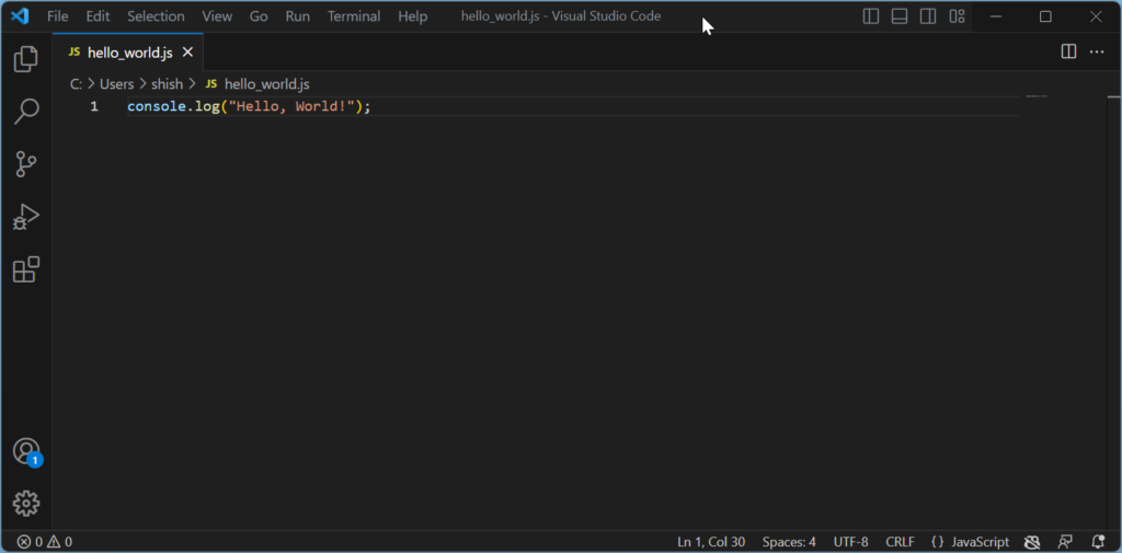 How to Run JavaScript on Visual Studio Code with Node.js: Write Some JavaScript