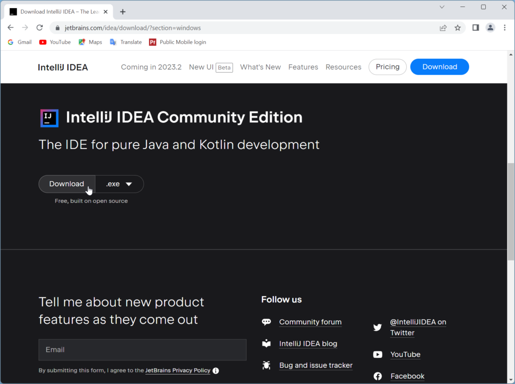 Download the free Community Edition of IntelliJ IDEA.
