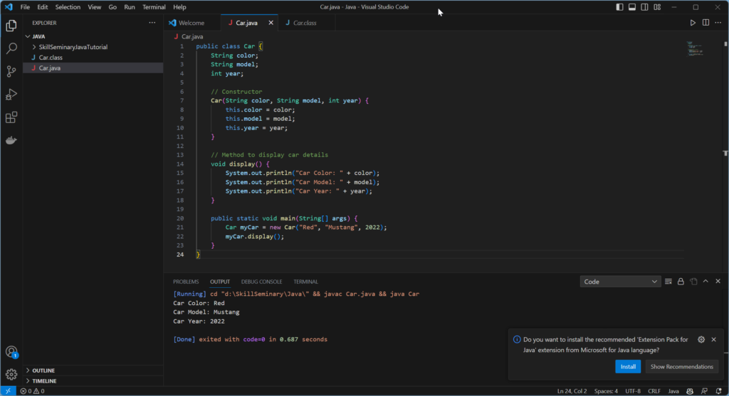 Running Java code with Visual Studio code