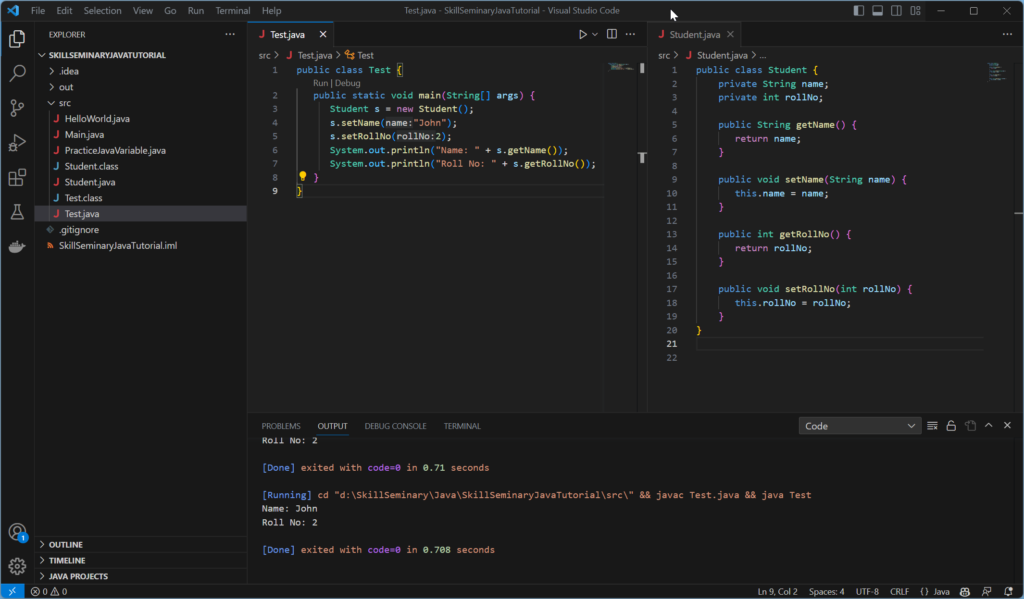 Run Java Encapsulation Example with Visual Studio Code