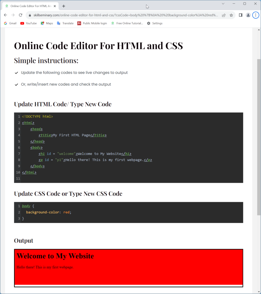 Online Code Editor for HTML and CSS